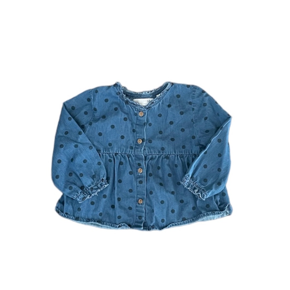Zara Blue Polka Dot Button-Up Top